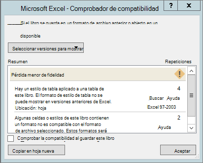 Compatibilidad de formatos de Excel