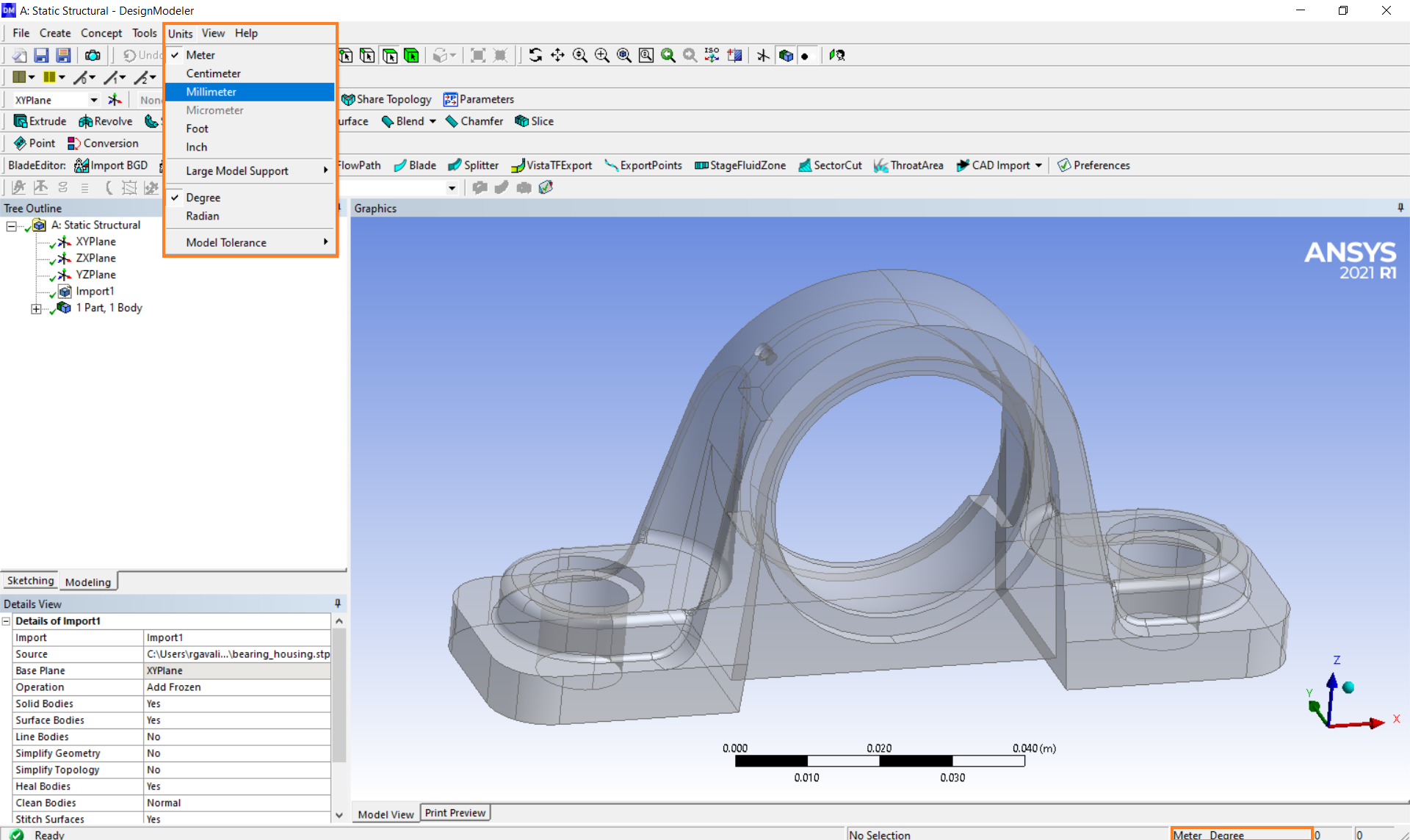 Unidades de medida en ANSYS