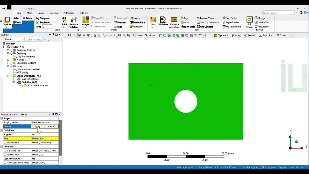 Una placa en simulación Ansys