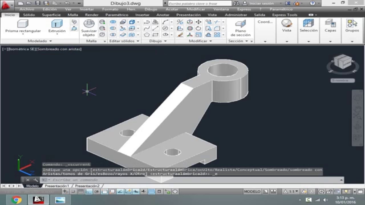 Pieza en CAD modelada correctamente